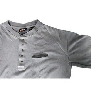 Harley Davidson Men's Large‎ 100% Cotton Gray Henley Long Sleeve 5-Snap T-Shirt